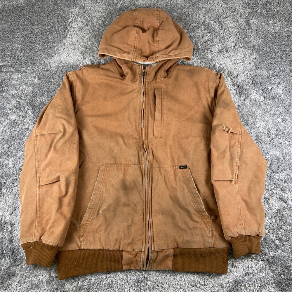 Lee Premium Select Sherpa Lined Jacket Mens XL Brown Canvas Workwear Coat Hooded